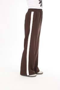 Olivia Pants: Olivia Pants - Chocolate with White stripe - Pre-Order