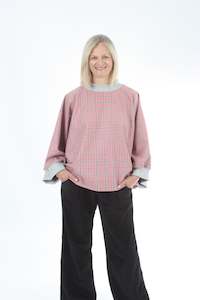 Sonia Tops: Sonia Top - Wool Pink Check grey Trims