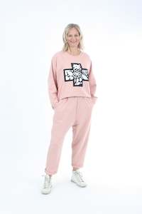 Oversized Sweater - Vintage Rose Pink - Navy white Floral