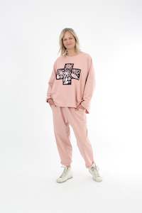 Oversized Sweater - Vintage Rose Pink - Navy Metallic rose Gold