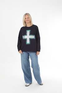 Oversized Sweater - Navy - Tartan