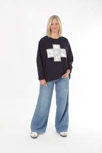 Oversized Sweater - Navy - Grey Floral