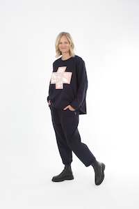 Oversized Sweater - Navy - White Pink Floral