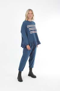 Oversized Sweater - Blue 3 lines - Frill Hem