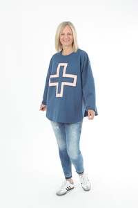 Oversized Sweater - Blue - Scooped Hem