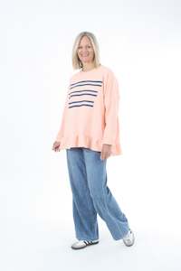 Oversized Sweater - Peach Stripe - 3 Lines - Frill Hem
