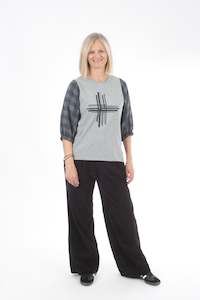 Bennie Top - Grey body Charcoal Check sleeve