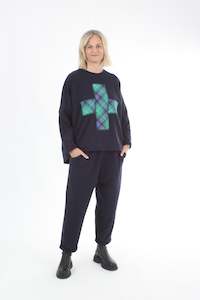 Oversized Sweater: Oversized Sweater - Navy - Cross Print - Pre-Order