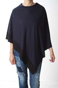 All Ponchos: Tri Poncho Merino - Navy with Black Trim