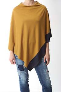 Tri Poncho Merino - Mustard with Navy Trim - Pre Order 2 - 3 Weeks