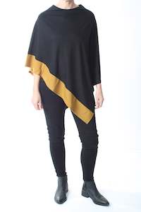 Tri Poncho Merino - Black with Mustard Trim - Pre Order 2 - 3 Weeks
