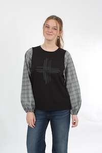 Alice Top - Black - Check sleeves