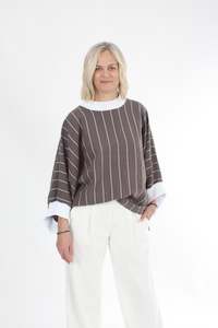 Sonia Top - Mocha Stripe - White Trims
