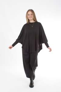 Poncho Plain Chocolate Merino - Black cuff - Pre-Order 2-3 weeks