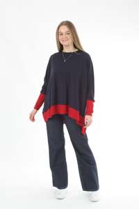 All Ponchos: Square Poncho Merino - Navy - Red - Pre-Order