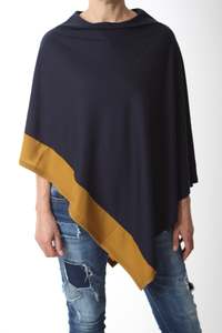 Tri Poncho Merino - Navy with Mustard Trim - Pre Order 2 - 3 Weeks