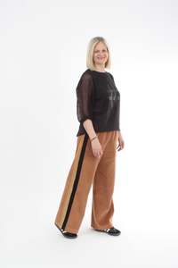 Olivia Pants: Olivia Pants Double stripe - Toffee with Black and Camel stripes - Pre-Order