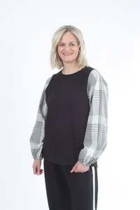 Alice Top: Alice Top - Black - Check Sleeve