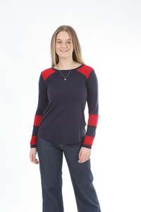 Merino Top: Milly Top - Merino Navy and Red