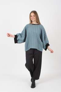 Vanessa Top: Vanessa Top - Blue with Black Stripe - Black Trims