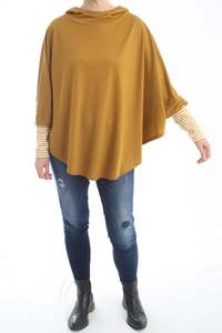 Hooded Poncho - Mustard Merino - Mustard White Stripe Trims - Pre-Order