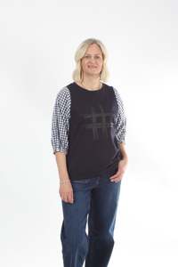 Bennie Top - Navy - Navy White Gingham Sleeve