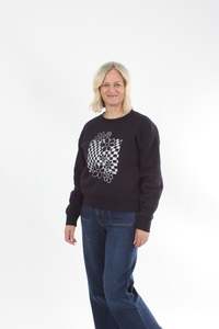 Crew Sweater - Navy - Silver Print