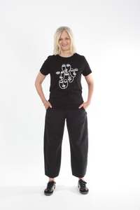 Tees: Tee Shirt - Black with White faces print