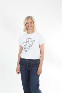 Tees: Tee Shirt - White with Black faces print