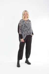 Alexa Top - Small Spot Print - Black with Black Cuffs