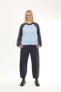 Harper Top: Harper Top - Pin Stripe Rabbit and Denim Sleeve