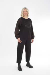 Alice Top: Alice Top - Black line Print - Check Sleeve