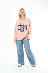 Oversized Sweater: Oversized Sweater - Pink - floral Cross Print - Pre-Order