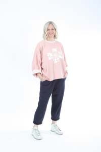 Latest: Trena Sweater - Pink - White Floral cross Print