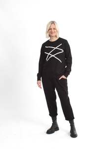 Tees: Long Sleeve Tee - Black with White Lines Print - Pre Order