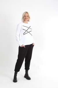 Tees: Long Sleeve Tee - White with Black Lines Print - Pre Order