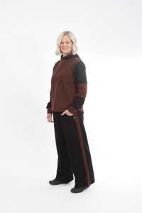 Black And Chocolate Olivia Sweat Pants With Chocolate Avery Hoodie: Olivia Sweat Pants - Black with Chocolate Stripe - Pre Order
