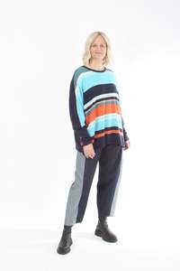 Merino Magic: Alexa Top - Merino - Navy and Multi colour Stripe