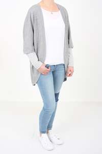 Merino Magic: Cardi Grey Merino - Grey thin Stripe Cuffs - Pre-Order