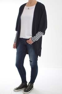 Cardi Merino Navy with Stripe Cuffs - Pre-Order