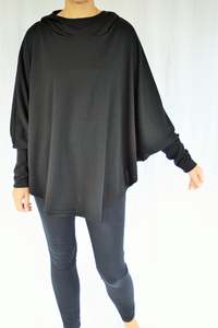 Hooded Ponchos: Hooded Poncho - Plain Black Merino - Pre-Order