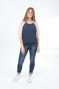 Kendra Tops: Kendra Top - Denim and Pink - Pre-Order