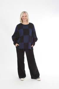 Alexa Tops: Alexa Top - Wool Black and Blue Check black Trims