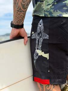 Products: Wai-Tai Aotearoa Kaitiaki Black Camo 19" Tech Boardshorts