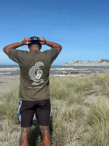 Adult T Shirts: Wai-Tai Dark Olive Mens Taniwha Tee