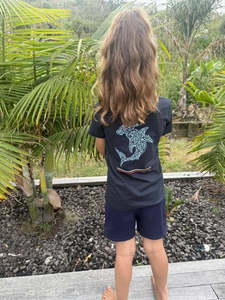 Kids Tees: Wai-Tai Kids Navy Mangopare Tee