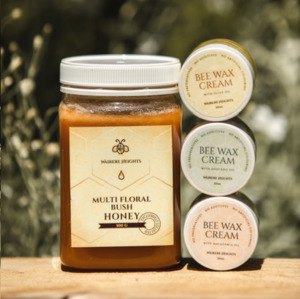 Products: Multi Floral Bush Honey (500g) & set of three Beeswax Creams Wairere Heights