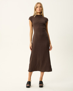 Womens Dresses: Elodie - Seersucker Midi Dress - Coffee