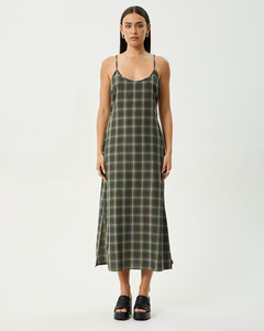Womens Dresses: Jonah Valley - Recycled Maxi Dress - Deep Olive Check