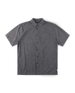 Mens Shirts: Reynolds Stripe Short Sleeve Shirt - Worn Black
